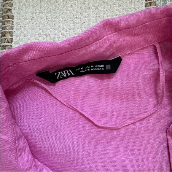 Zara 100% linen button down long sleeve pinned up blouse - Picture 5 of 7